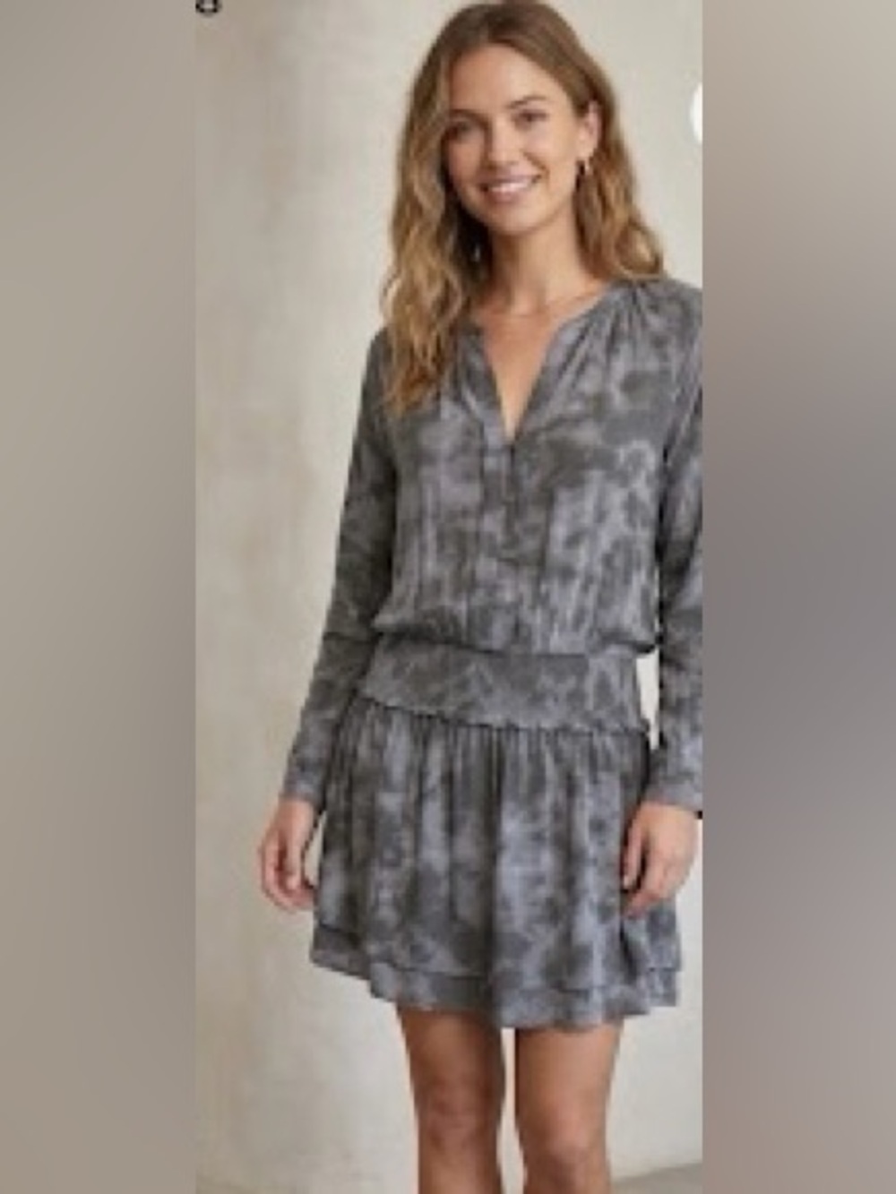 NWT Rails  Gray Tie-Dye Long Sleeve Dress